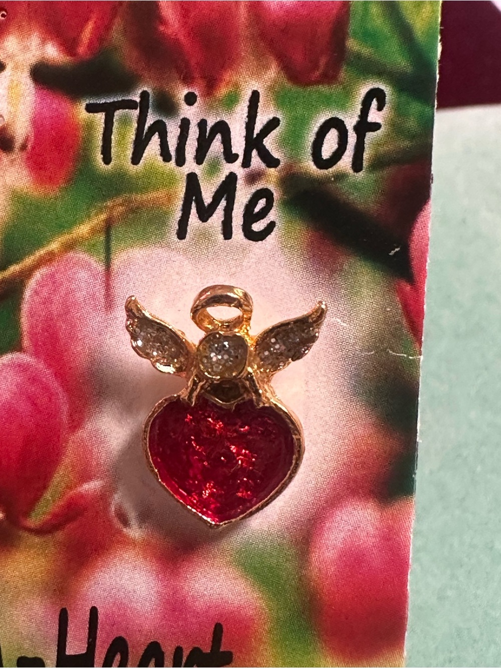 Gold-Tone Red Heart Angel Pin - Think of Me